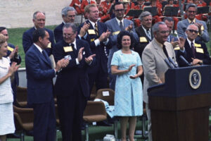President Johnson speaking at the opening of the LBJ Presidential Library and Museum