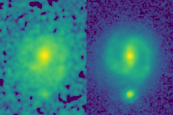 Comparison of same galaxy imaged by Hubble Space Telescope and by James Webb Space Telescope