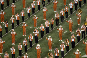 Longhorn Band and Longhorn Alumni Band performing together in 2019. Photo by Dave Wilson.
