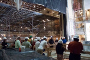 The transformer to power the auditorium was so large it need to be lowered into the basement through a rectangular hole cut in the stage.