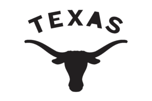 A pumpkin carving stencil shows the Longhorn silhouette logo and the word “Texas.”