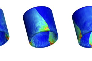 Three blue 3D cylinders