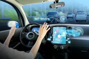 View from drivers seat of a car's dashboard
