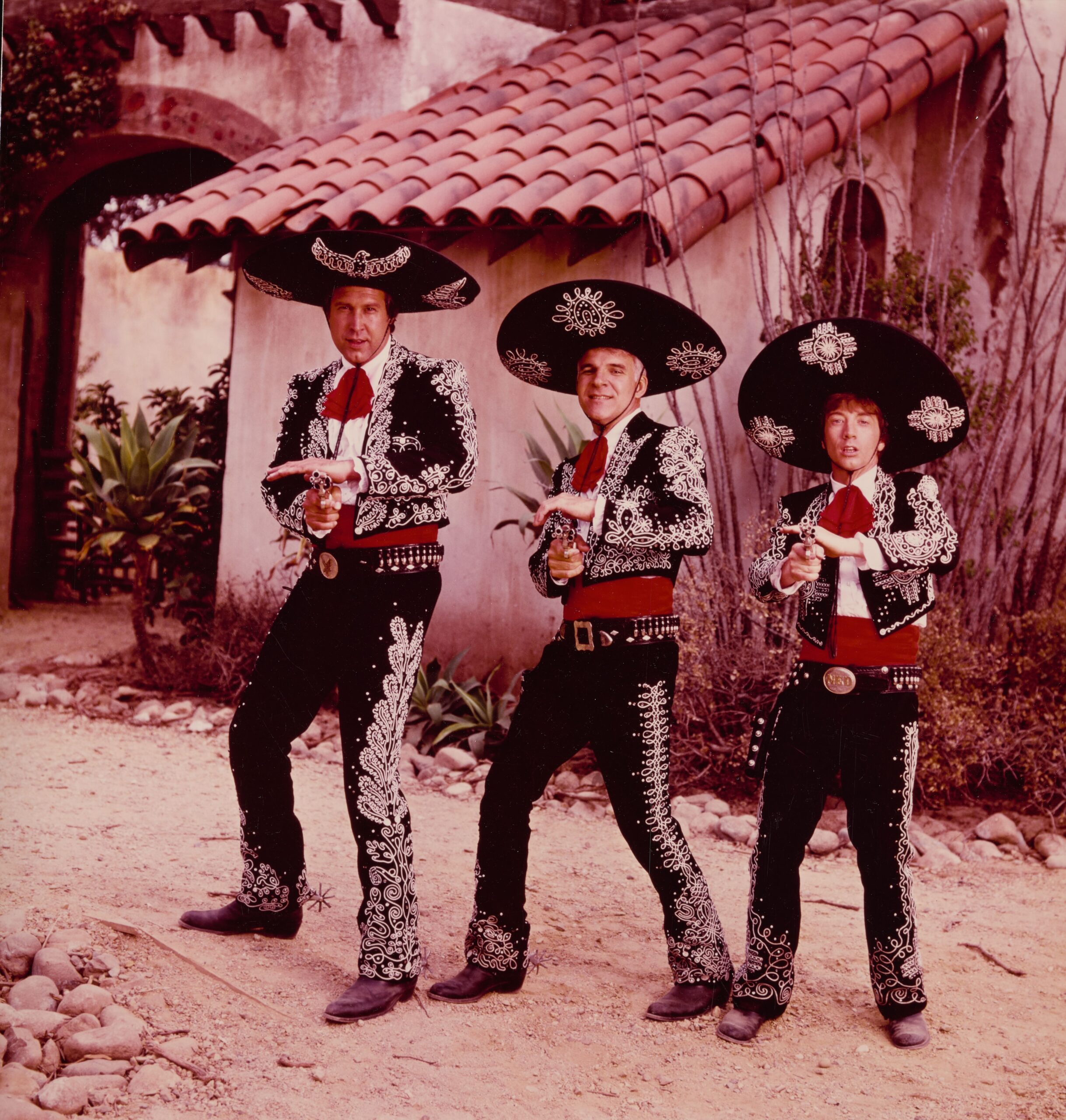 John R. Shannon, [¡Three Amigos! production photograph, Chevy Chase, Steve Martin, and Martin Short], 1986. Lorne Michaels Collection. Harry Ransom Center.