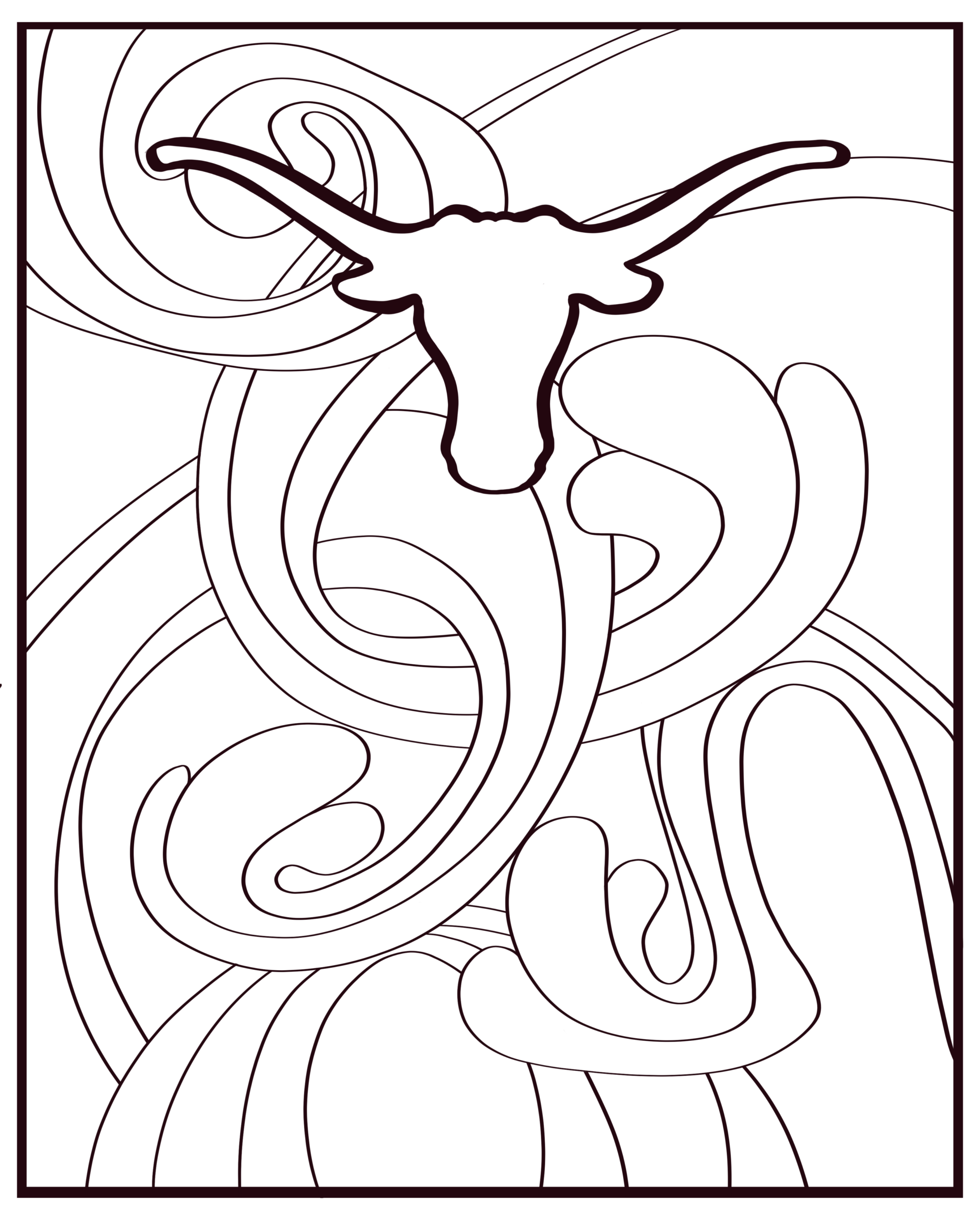 Longhorn silhouette and swirls