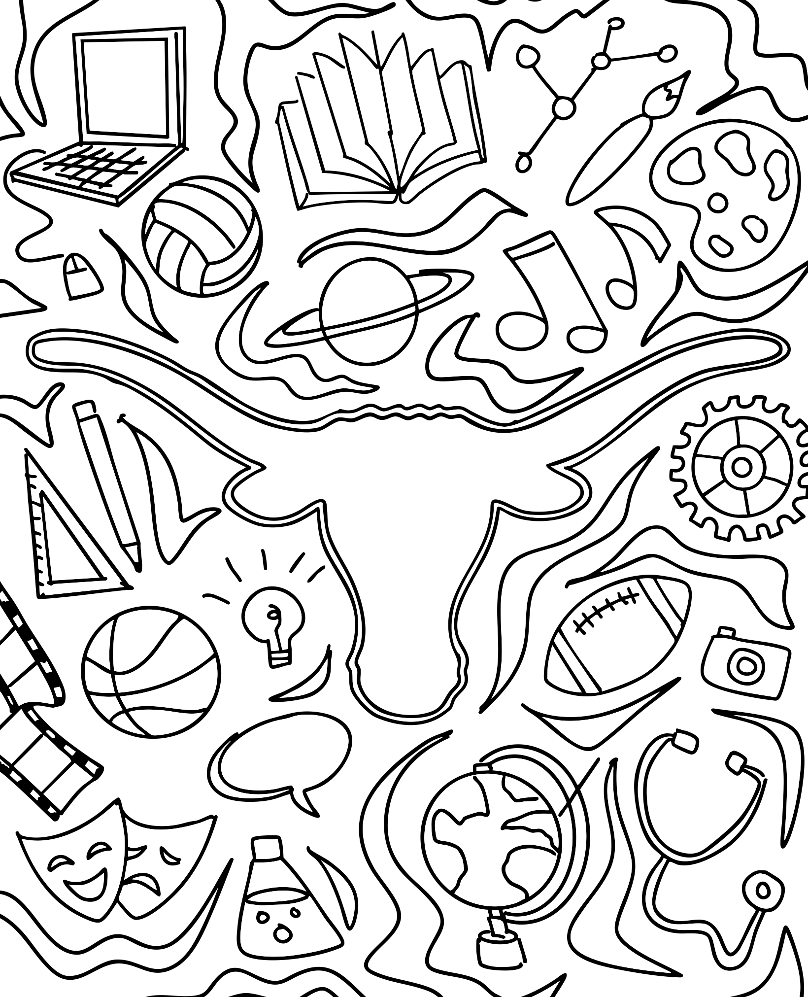 Academic icons and Longhorn silhouette