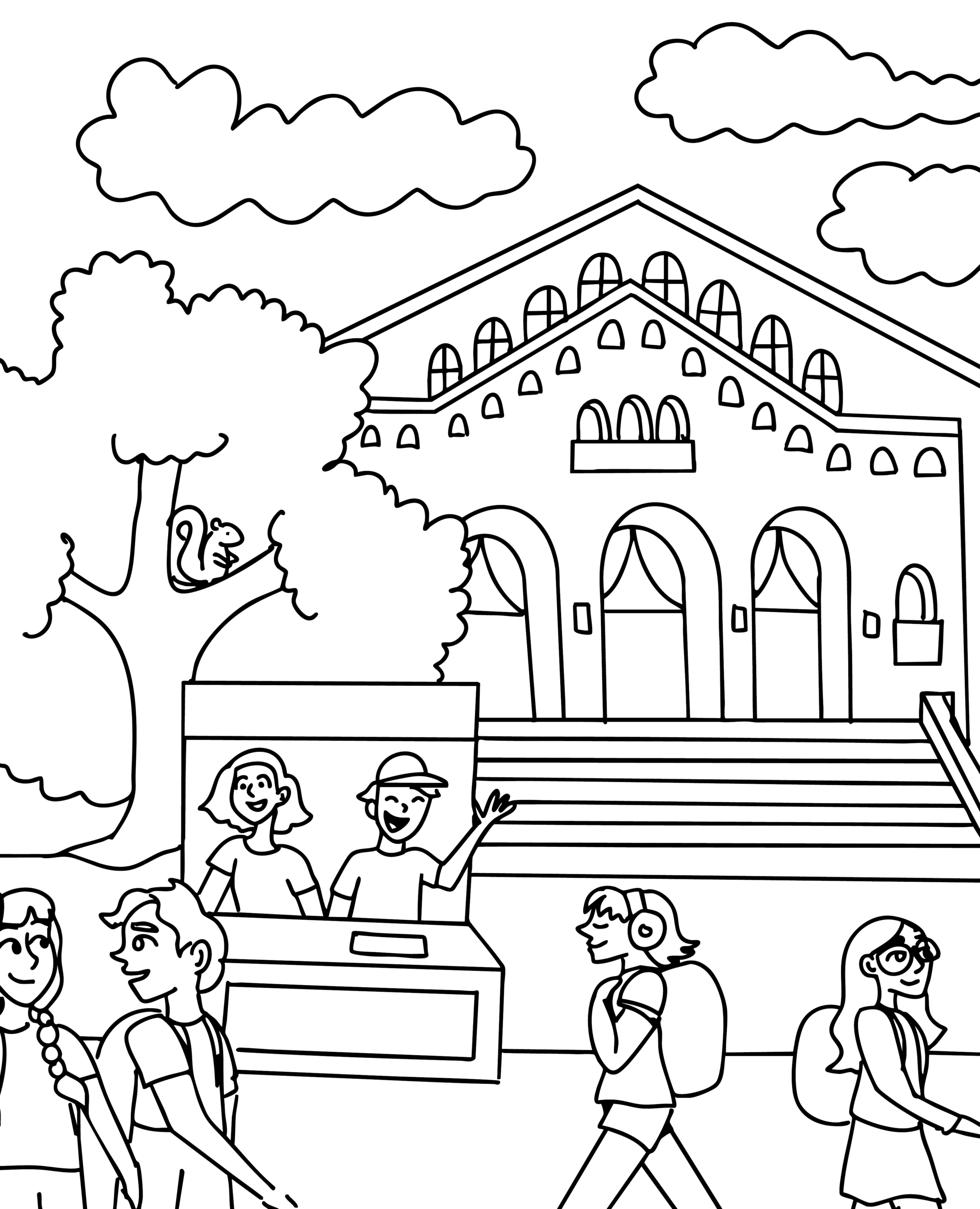 Illustration of students walking down Speedway