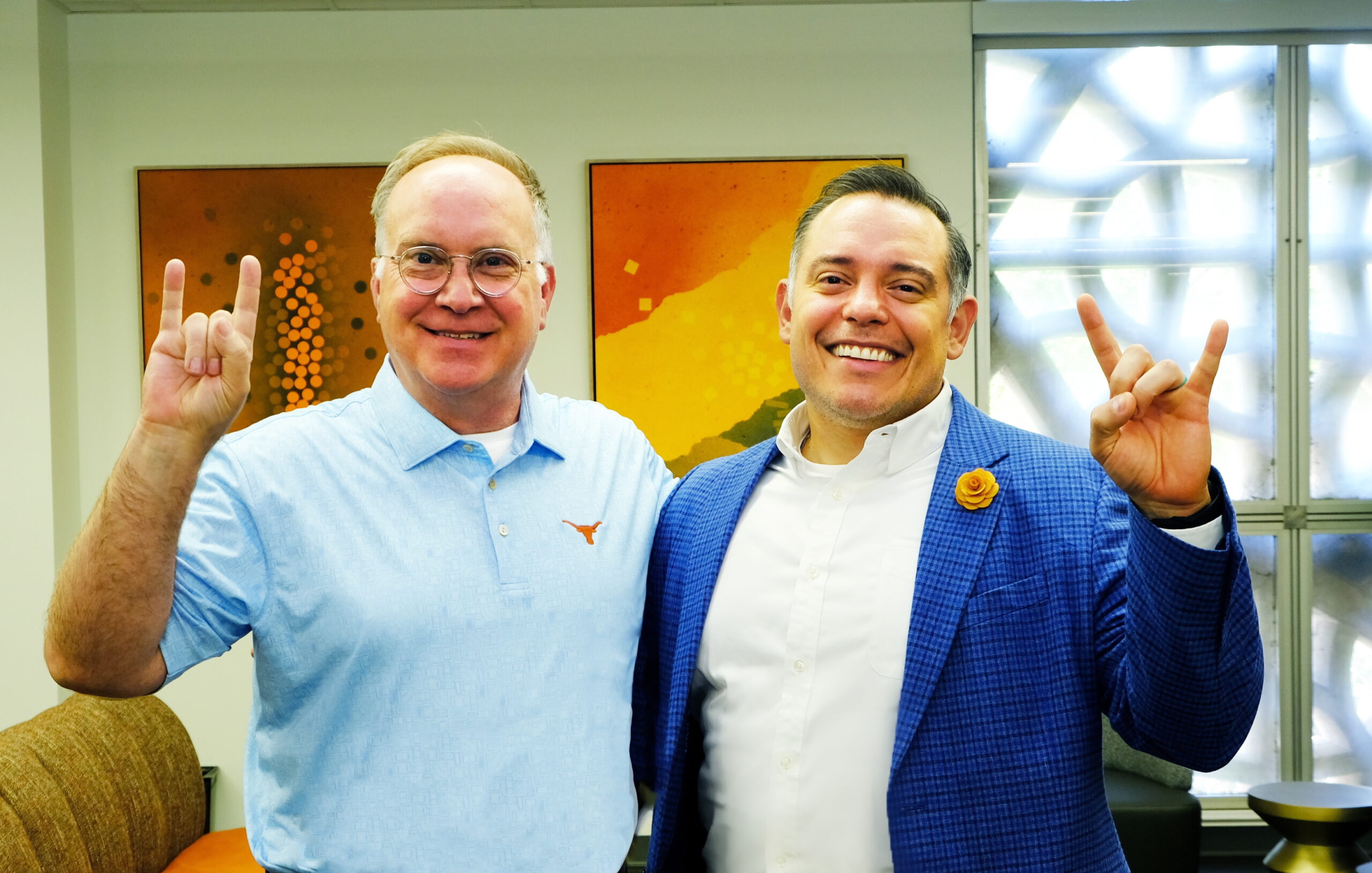 Two men standing together