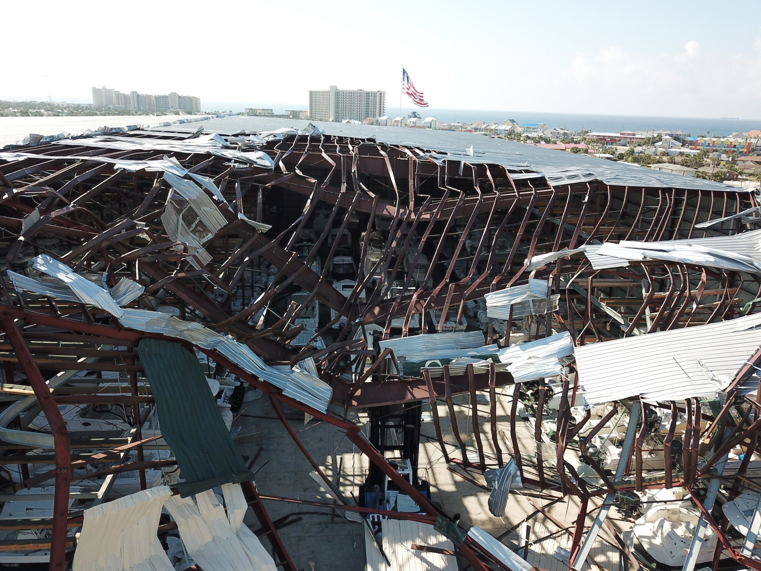 Damaged top of building
