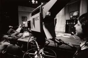 Michael Dobo (Chevy Chase) rehearses Saturday Night Live cold open, January 17, 1976. Lorne Michaels Collection. Harry Ransom Center.