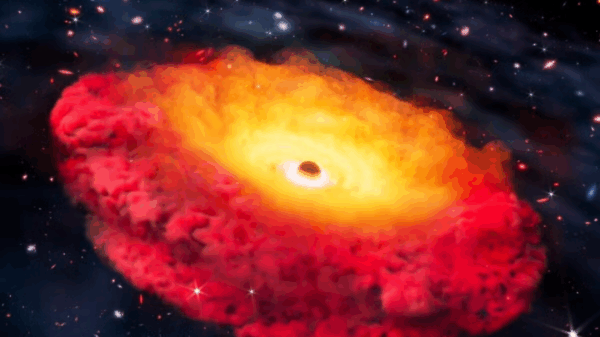 Artist representation of CAPERS-LRD-z9, home to the earliest confirmed black hole.