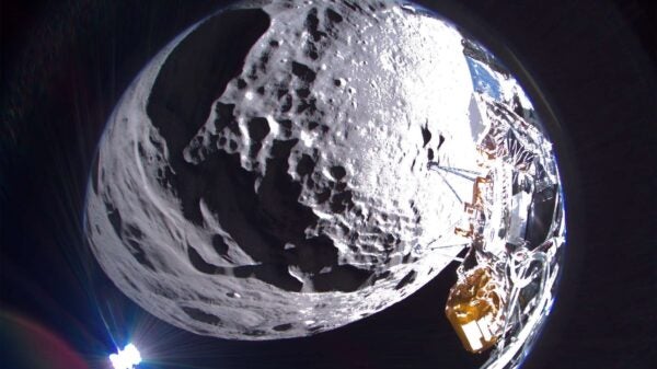 A view of the moon captured by Intuitive Machines’ lunar lander.