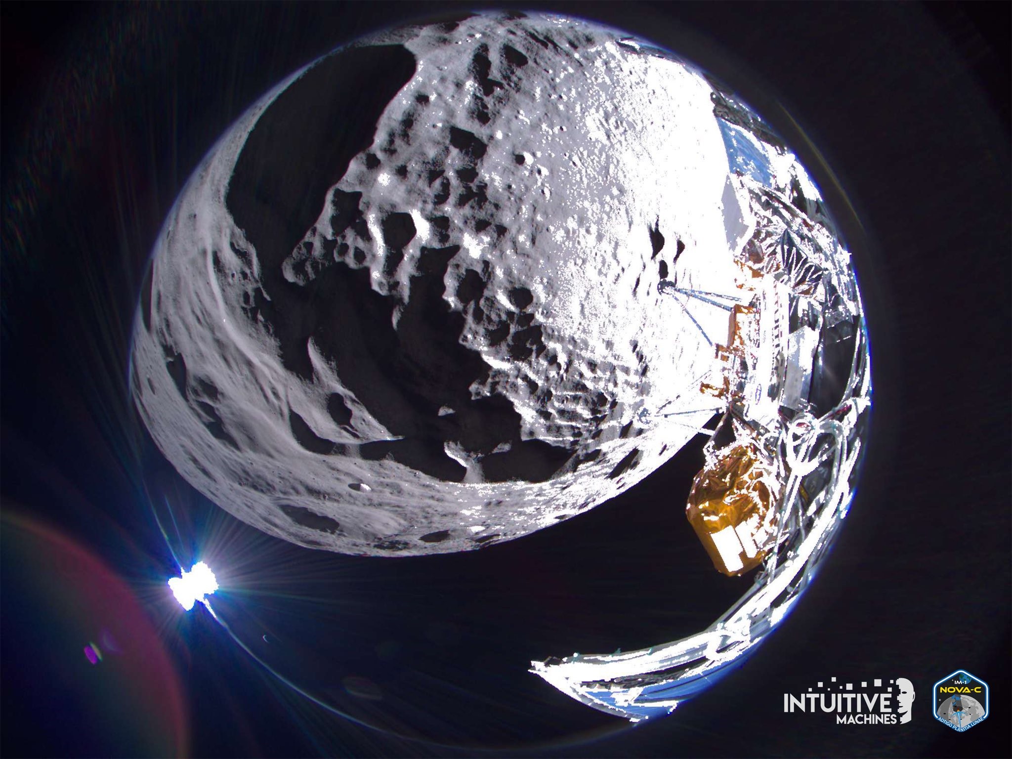 A view of the moon captured by Intuitive Machines’ lunar lander.