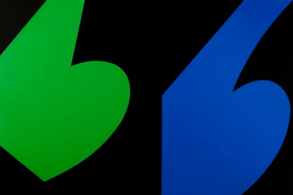 Ellsworth Kelly, “Green Blue Black,” 1963, acrylic on canvas, 97 by 144 inches, Blanton Museum of Art, The University of Texas at Austin, Gift of Jack Shear and Ellsworth Kelly Studio, 2022, © The Ellsworth Kelly Foundation