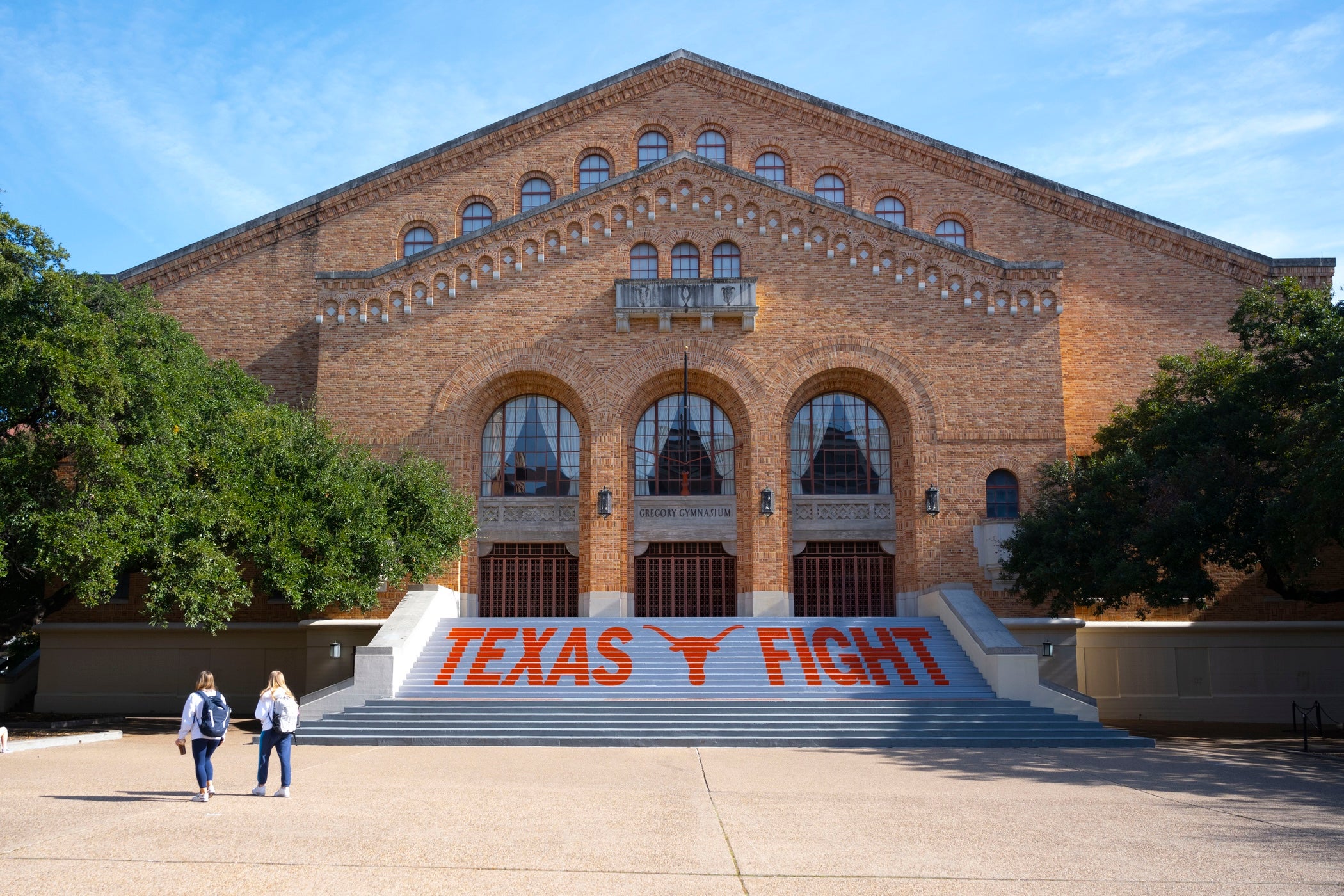Gregory Gym with TEXAS FIGHT painted on the front edges of the steps