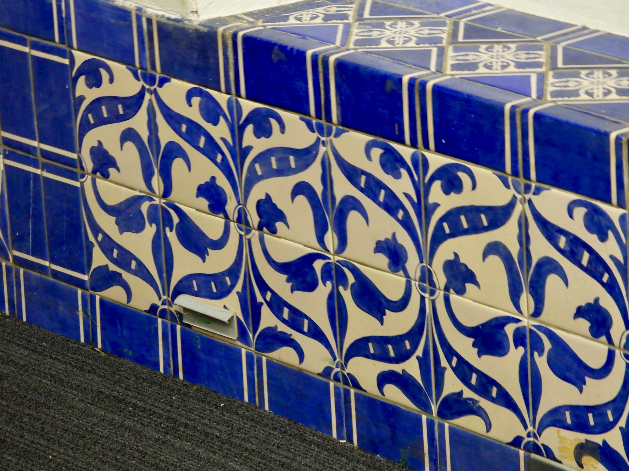 ornate blue and white tiles