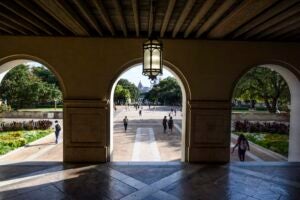 view of the Capitol building from the arches of Main Building