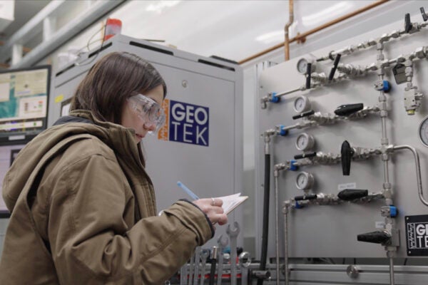 Image of an undergraduate student researching on a drill vessel