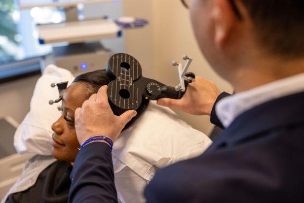 Close up of medical device being used on patient's head