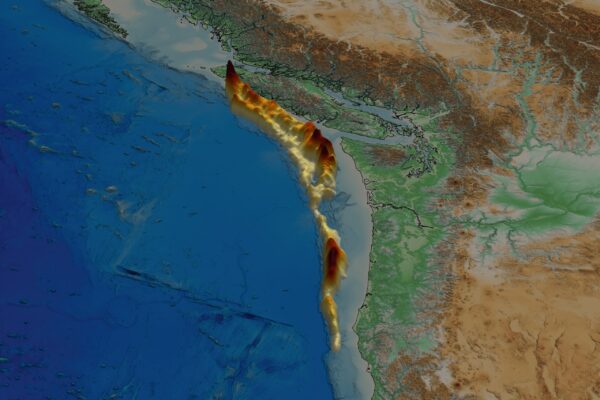 Topographical map shows blue, green and brown
