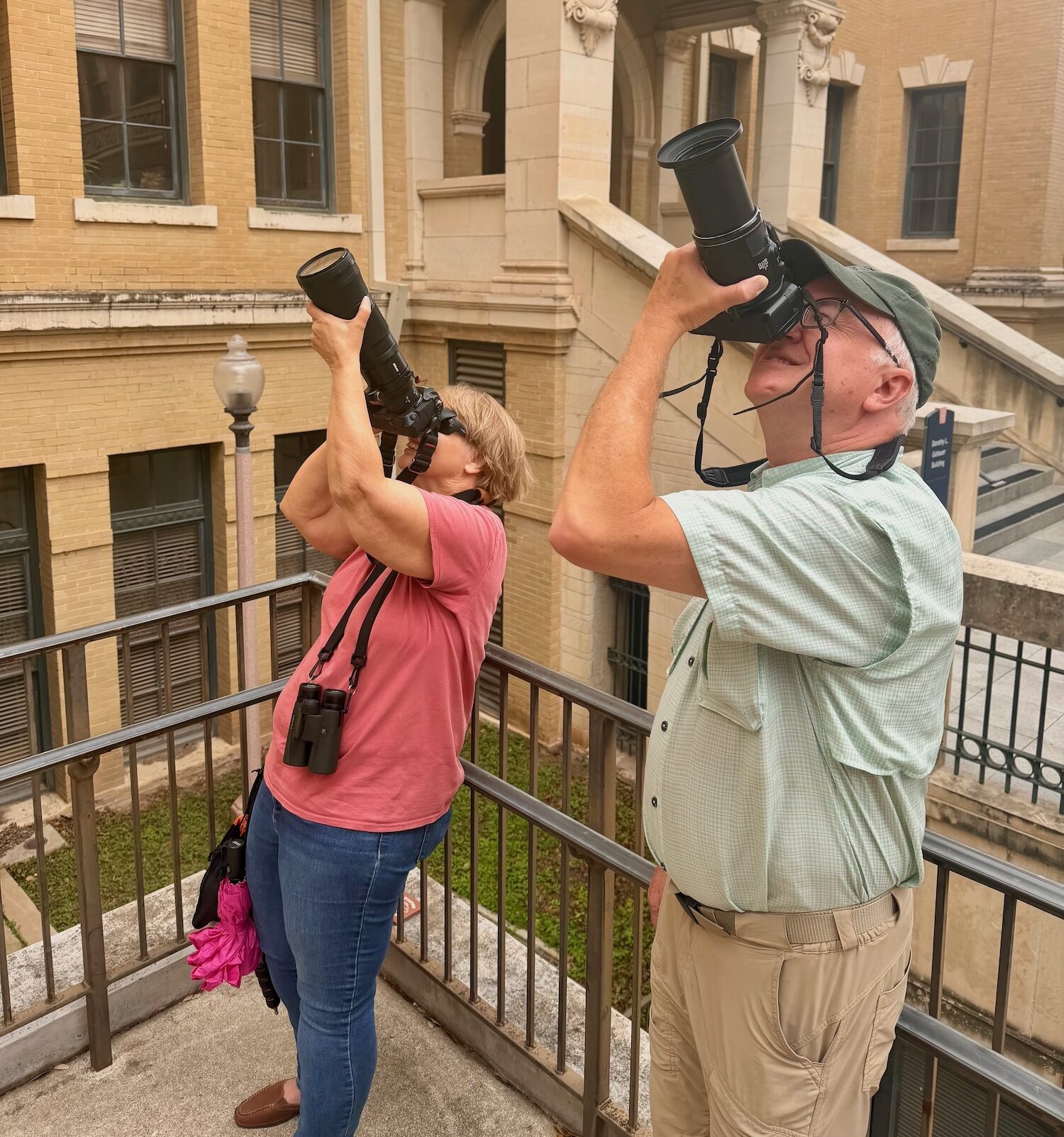 Hoffman and a fellow wildlife photographer and friend locking focus on Tessie 300 feet up.
