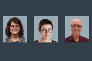 Close up photos of two women and a man