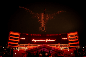 image of drone lights creating a longhorn