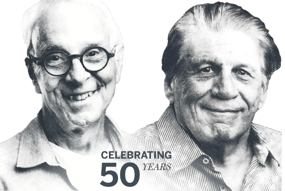 black and white image of two professor headshots