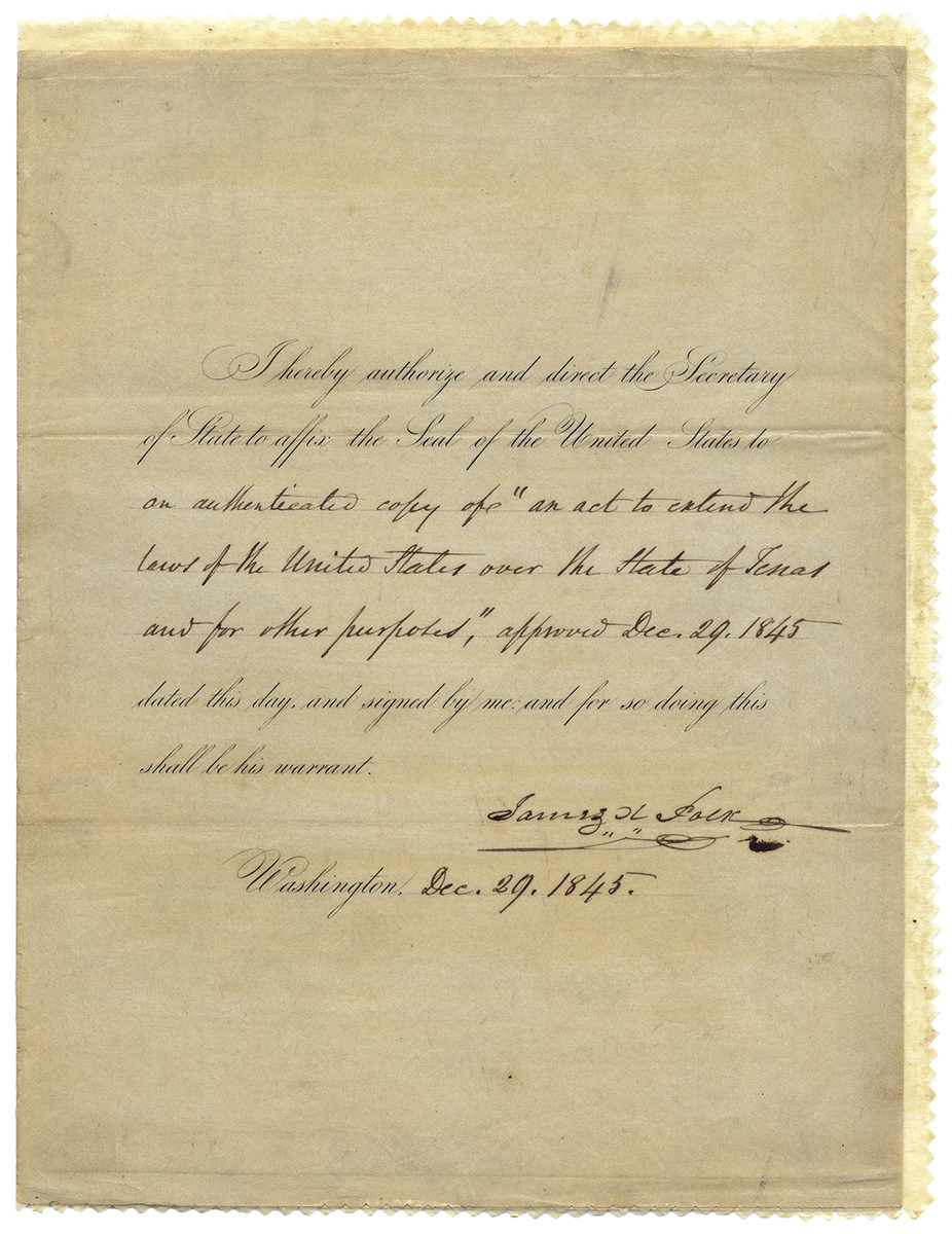 Photo of the Texas Annexation letter