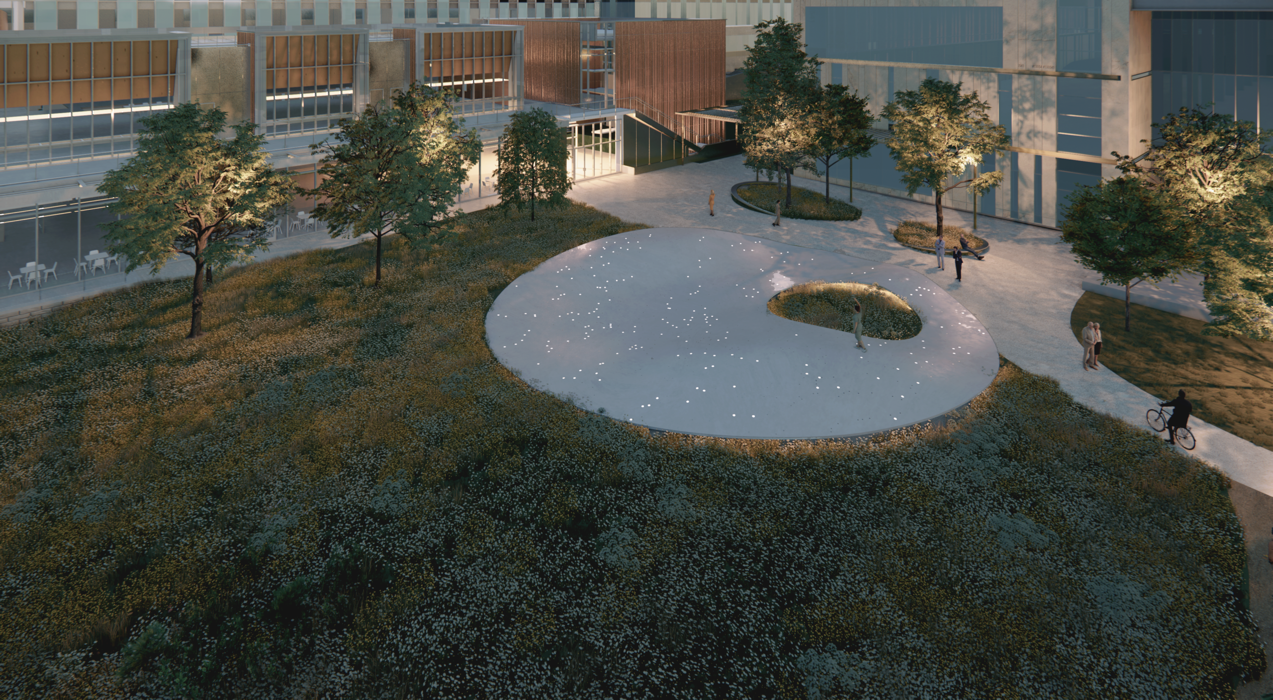 rendering of an outdoor sculpture with lights embedded
