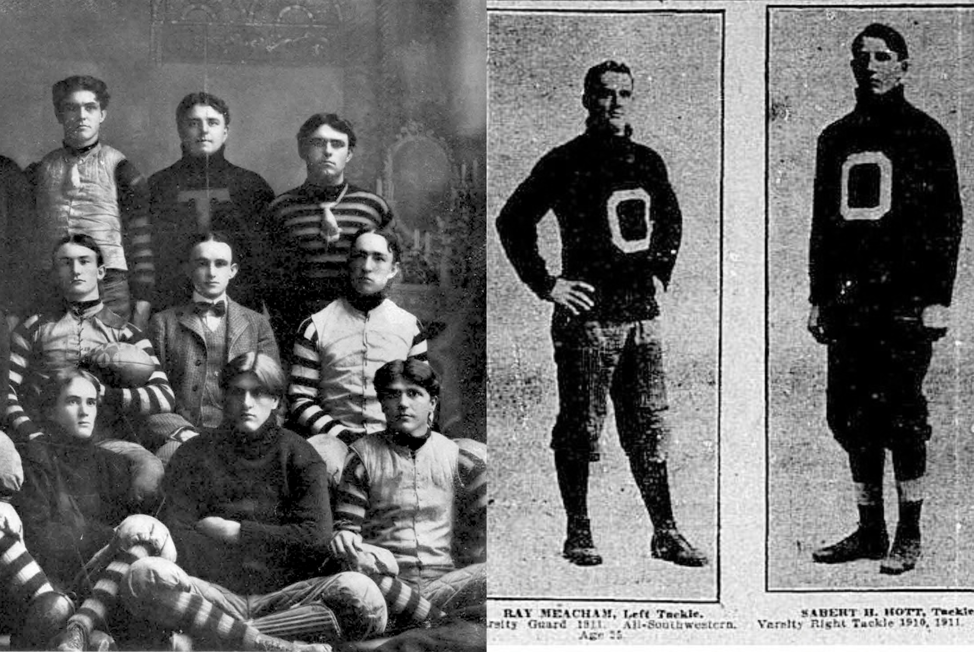old-time football players in funny looking uniforms