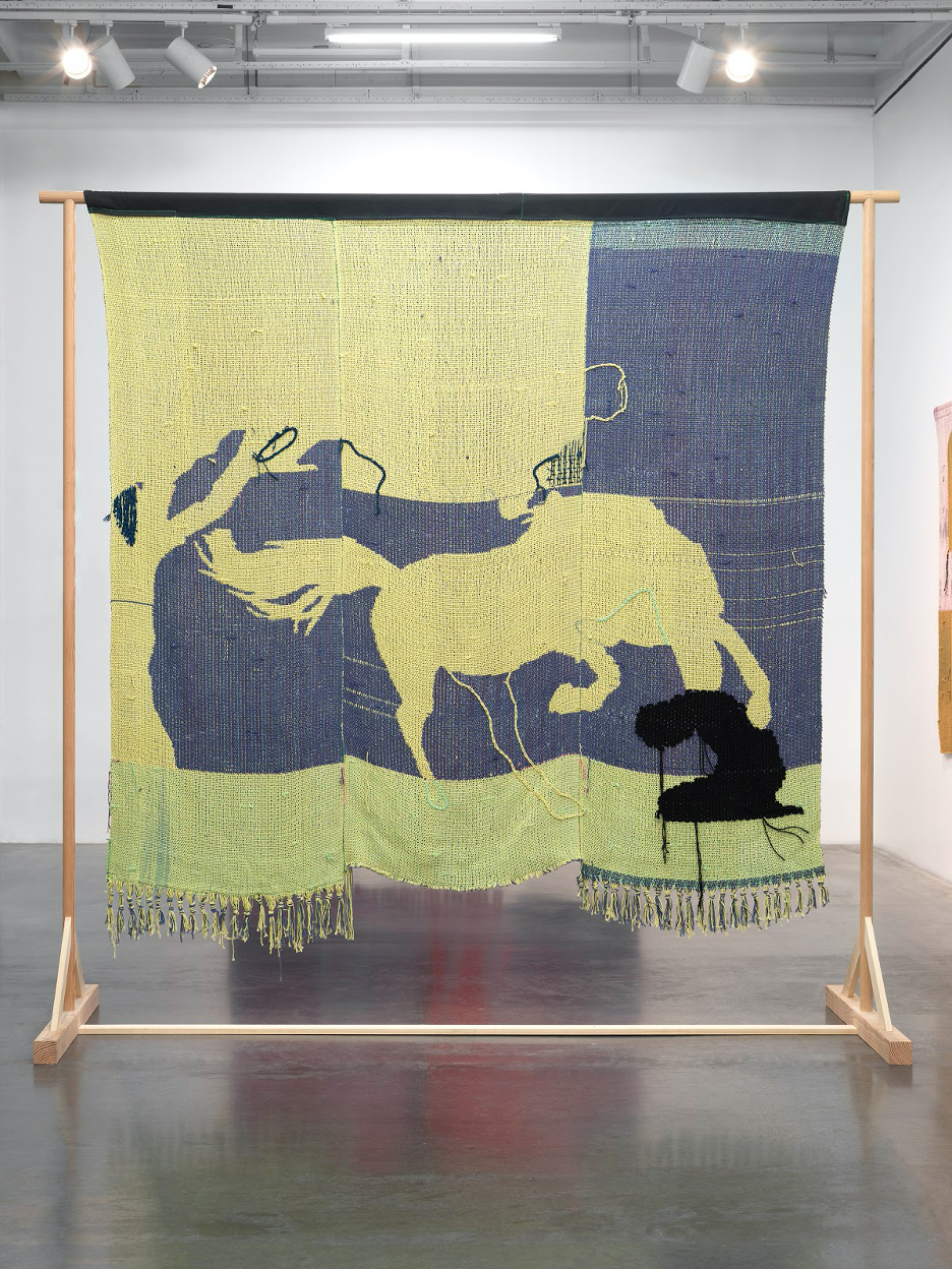 Diedrick Brackens, “break and tremble,” 2019. Woven cotton and acrylic yarn, 89 x 93 in. Museum of Fine Arts, Houston; museum purchase funded by the African American Art Advisory Association, the Art Colony Association, Gregory Fourticq, the Arthur Robson, Jr. Bequest, Joan Morgenstern, Judy Nyquist, Penelope and Lester Marks, Kerry F. Inman, and by exchange: Marti Shlenker, Mrs. Thomas J. Gordon, Teresa and Dennis Ranzau, Rosalie Meador Thompson and Mrs. Robert Robertson, Jr. Image courtesy New Museum, New York. Photo by Dario Lasagni
